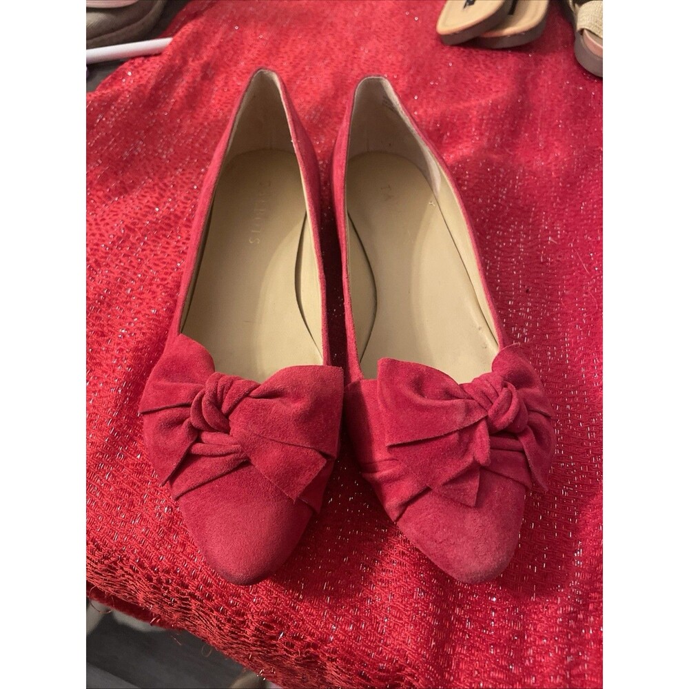 Talbots Flats Womens 8M Red Solid Suede Bow Pointed Toe Classic Preppy